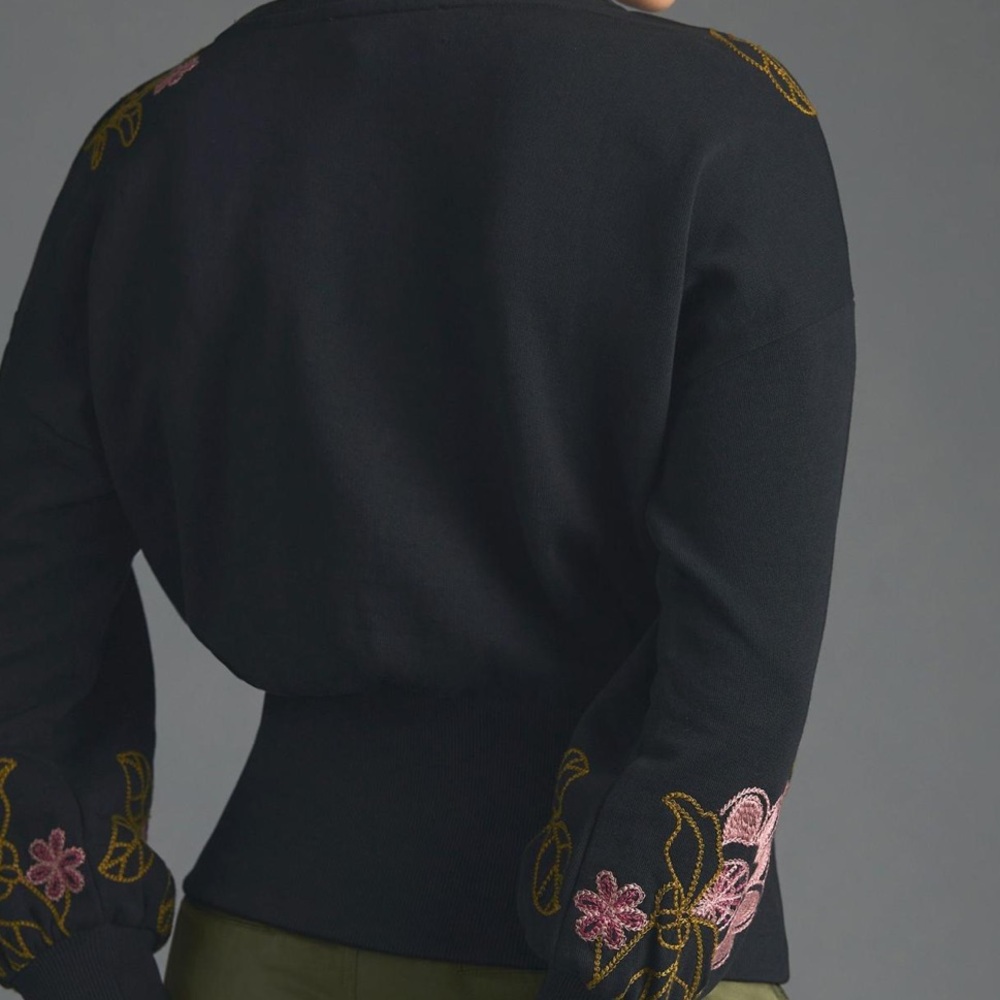 By Anthropologie Embroidered Sweatshirt in Black - Picture 4 of 9